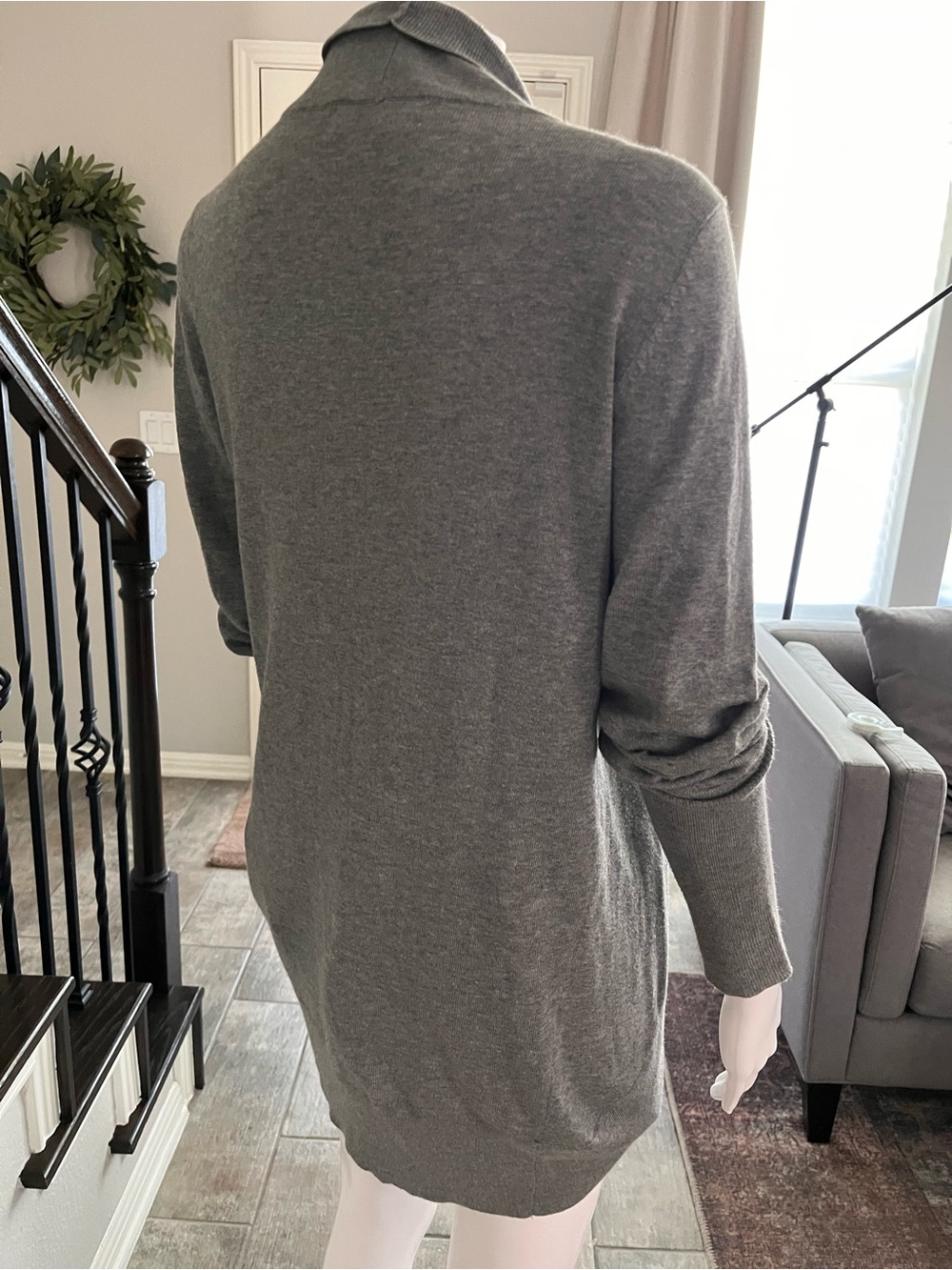 Women's Gray Cowl Neck Longline Sweater